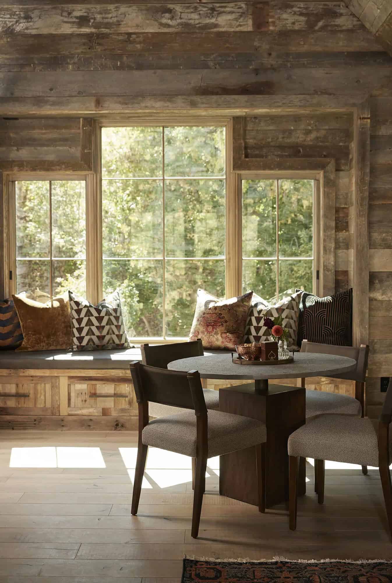 rustic speakeasy-style family room with a built-in window seat