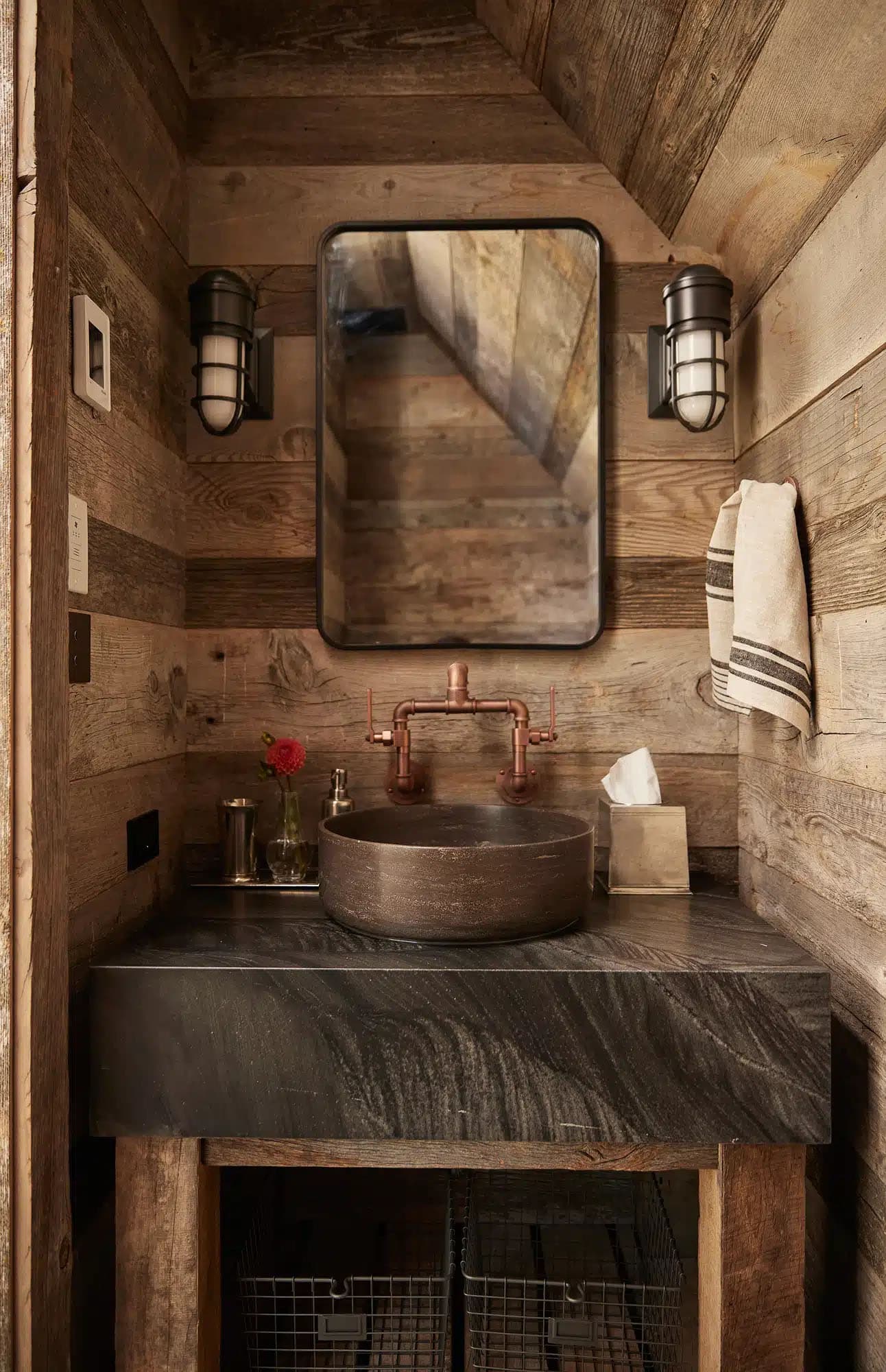 rustic speakeasy-style powder room