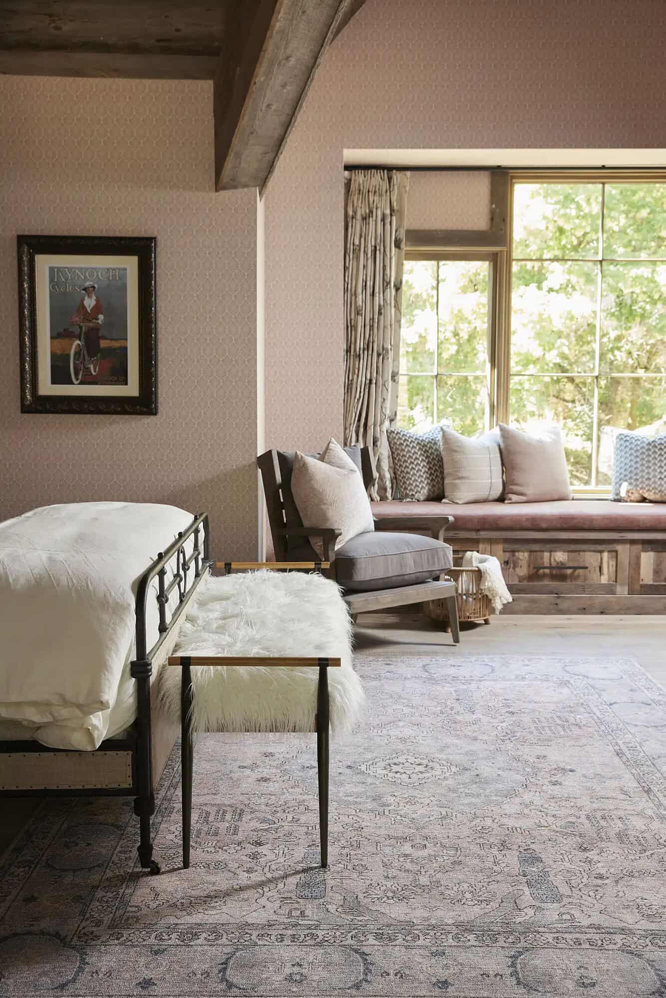 rustic bedroom with a built-in window seat
