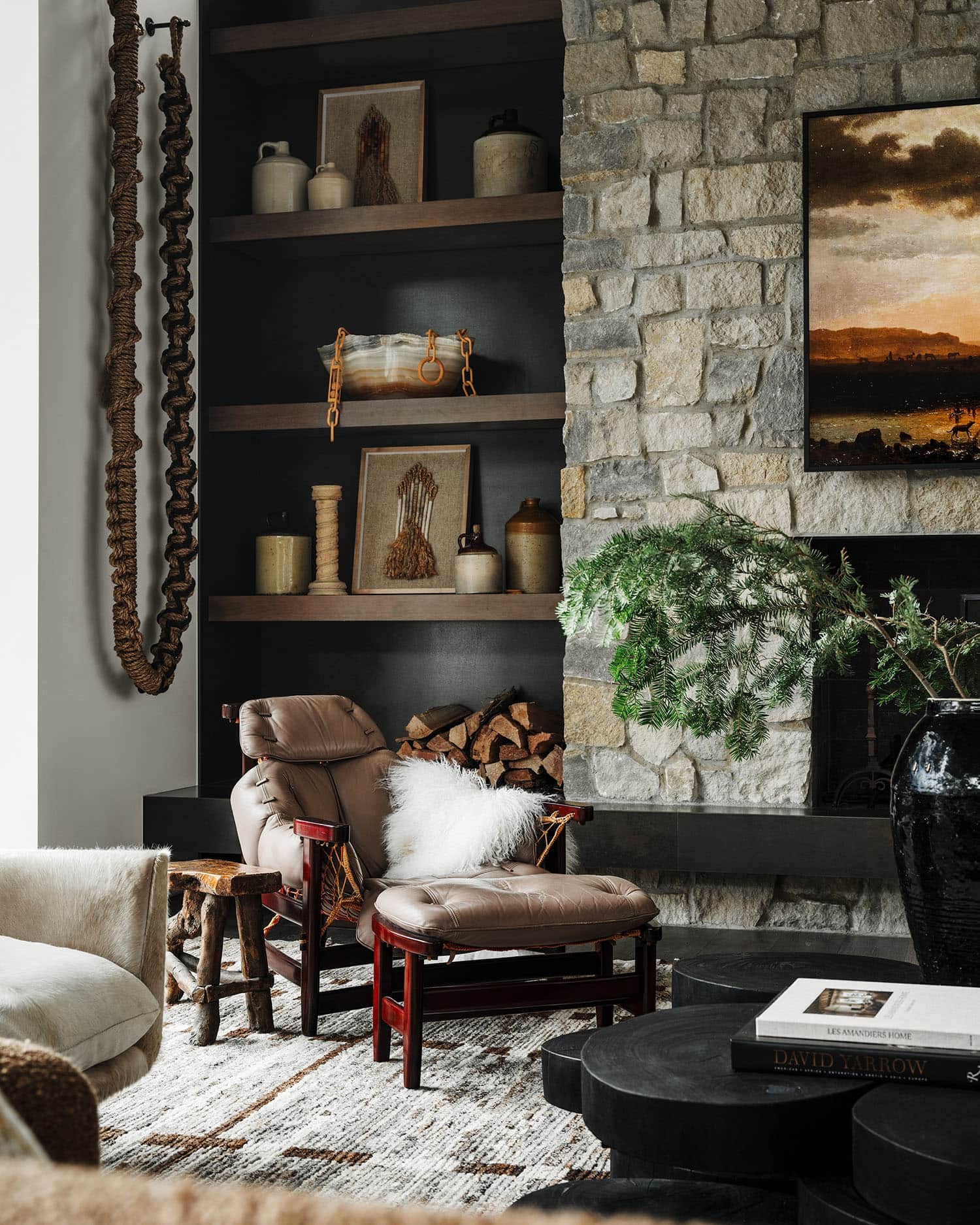 contemporary living room with a fireplace
