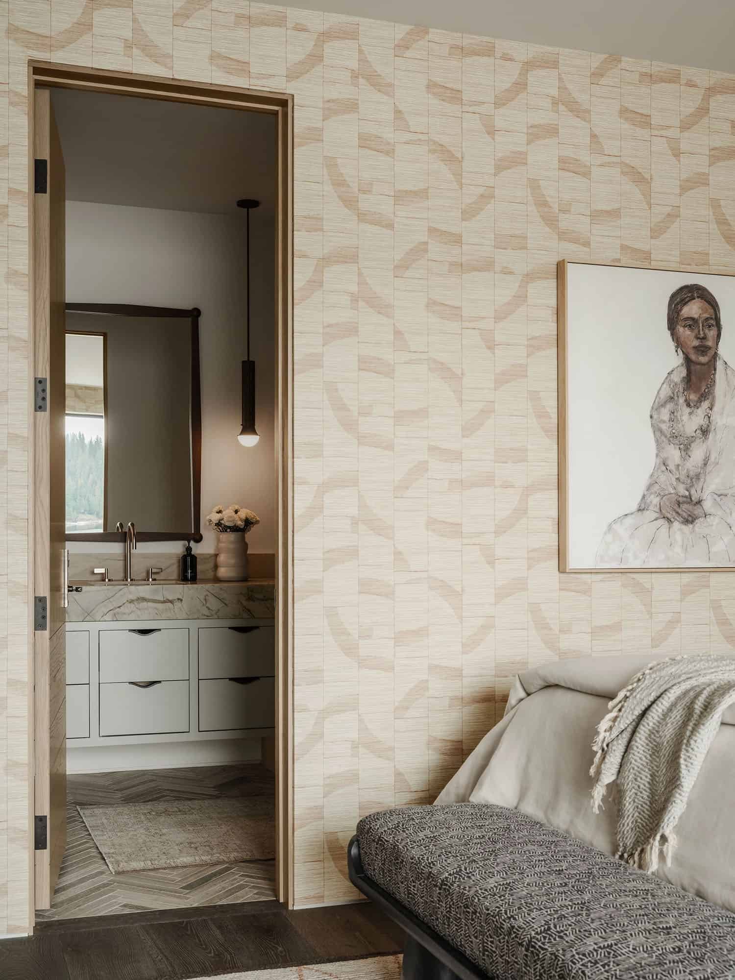 contemporary guest bedroom and en-suite bathroom
