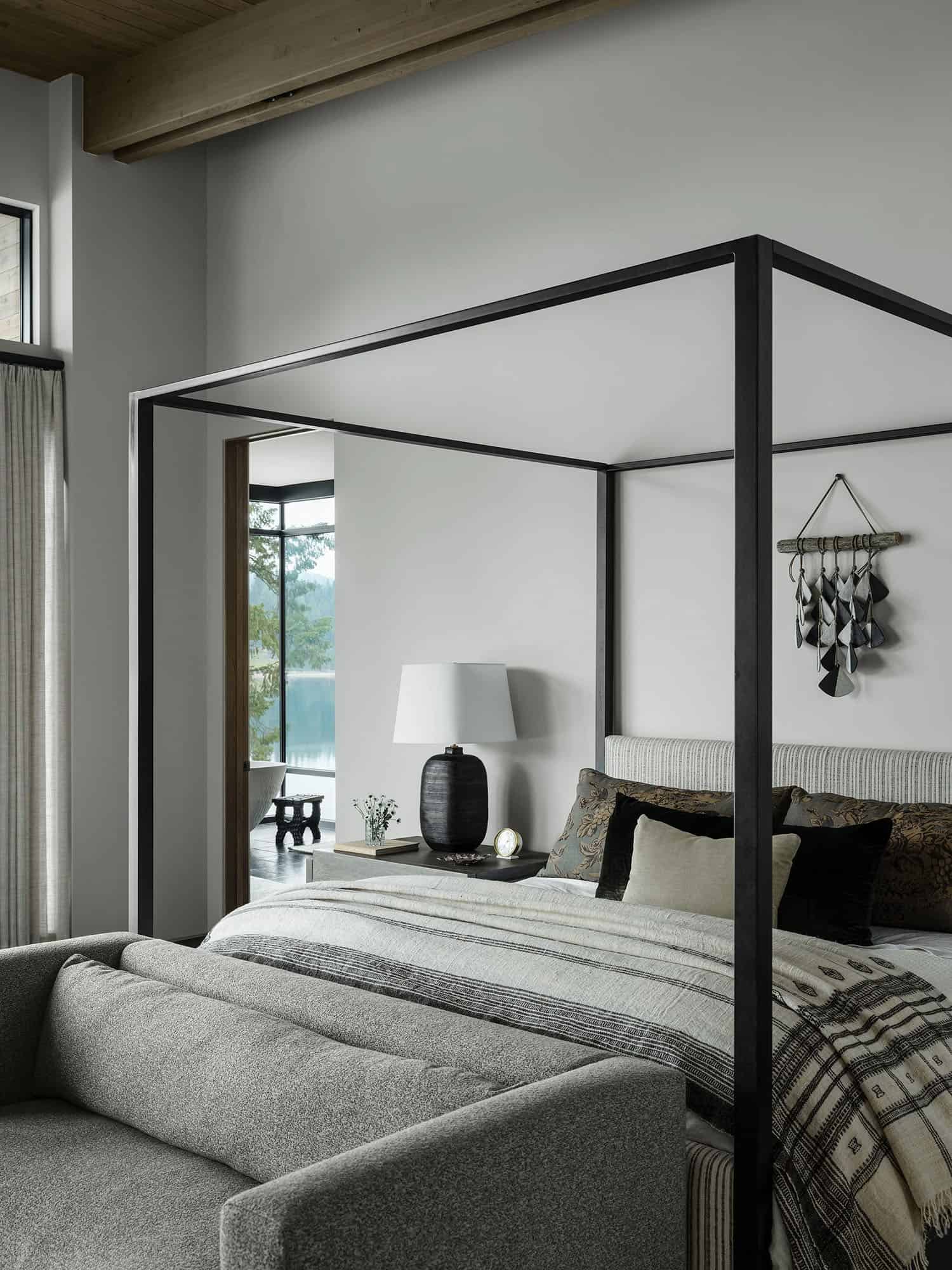 contemporary bedroom with a canopy bed