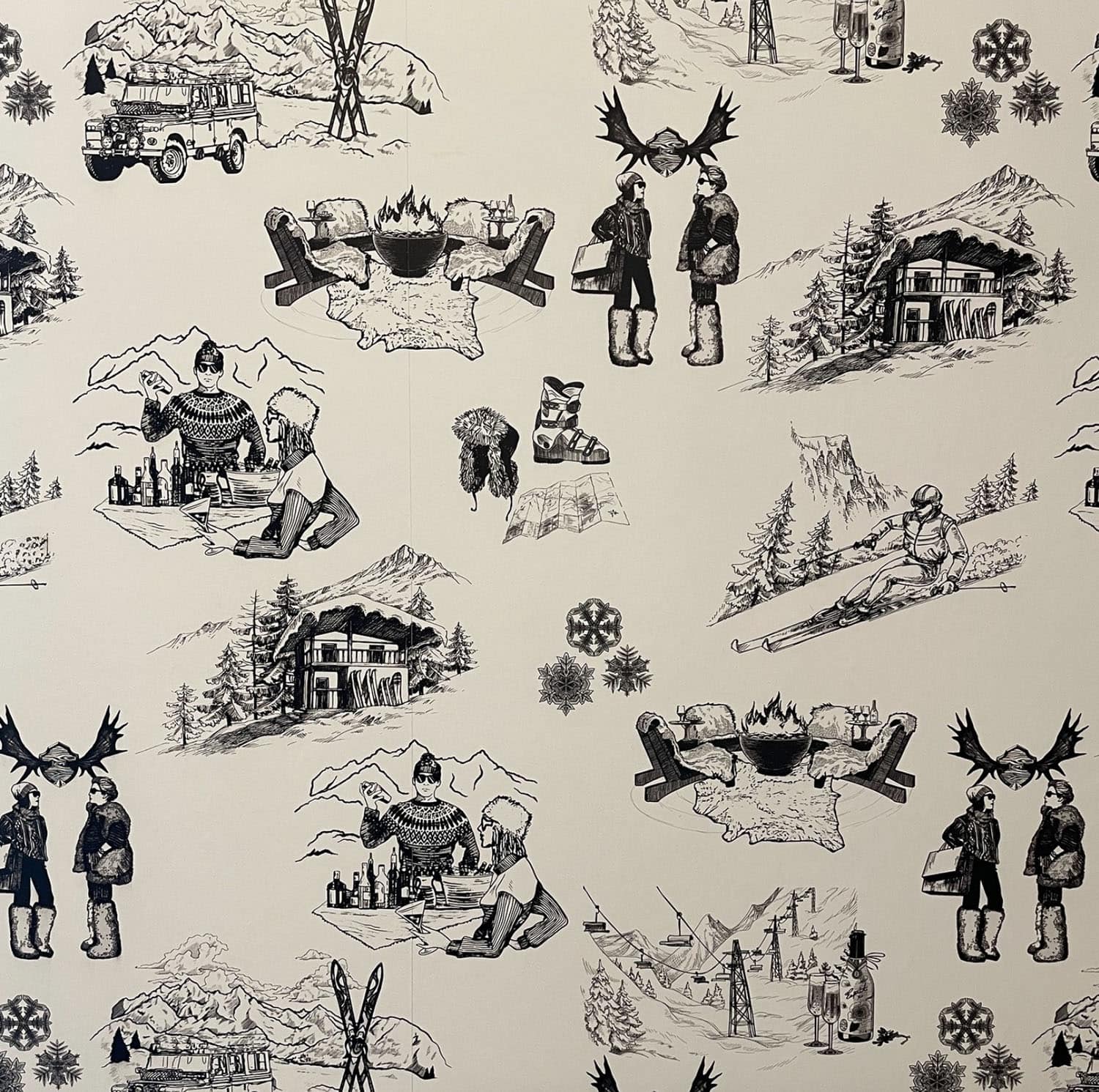 contemporary powder room wallpaper detail