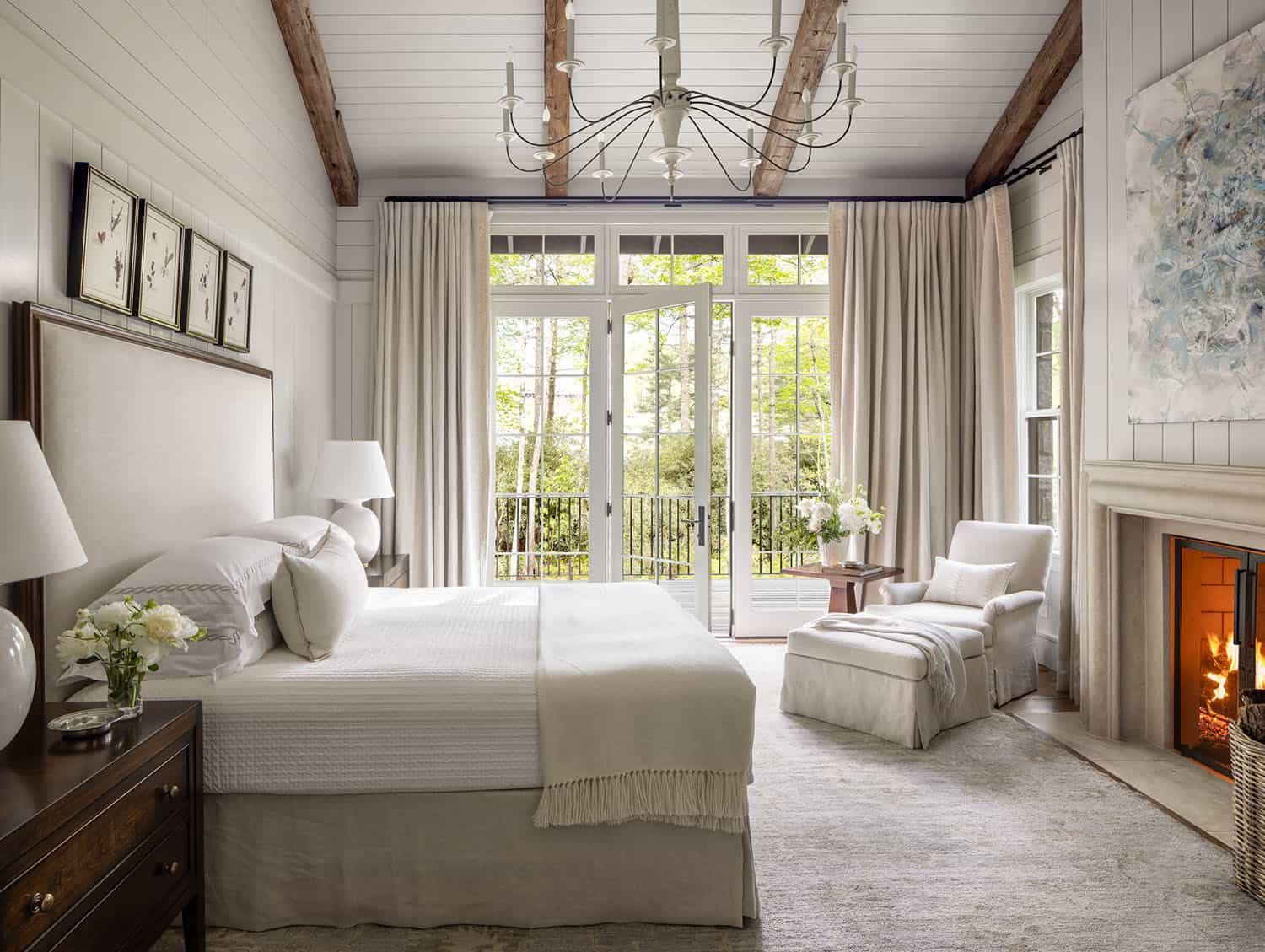 transitional style bedroom with large windows