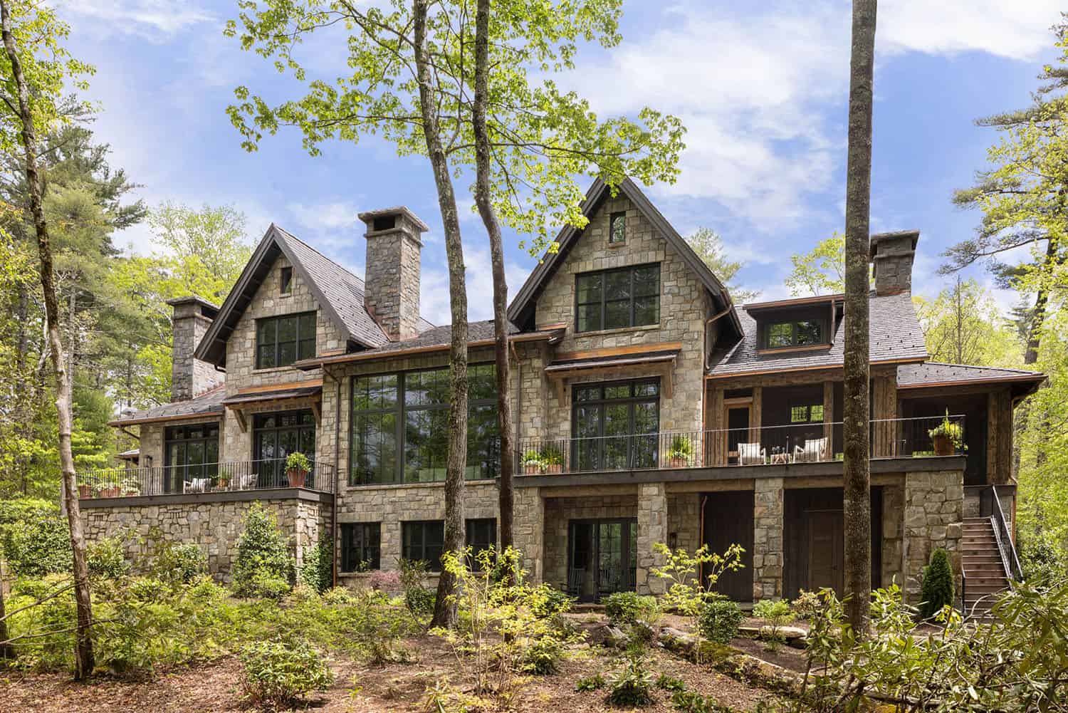 European-inspired home exterior backyard view