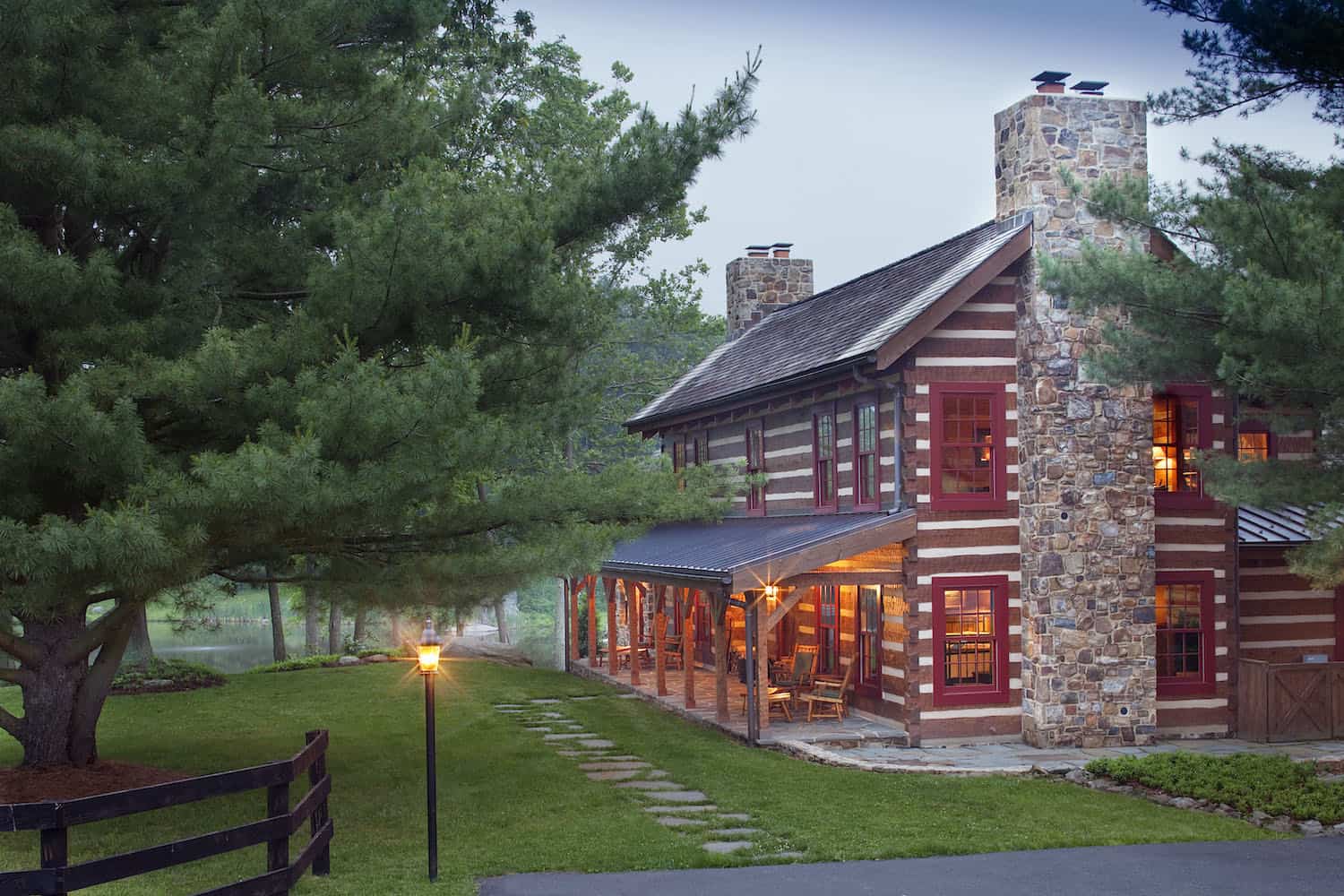 rustic log and stone home exterior