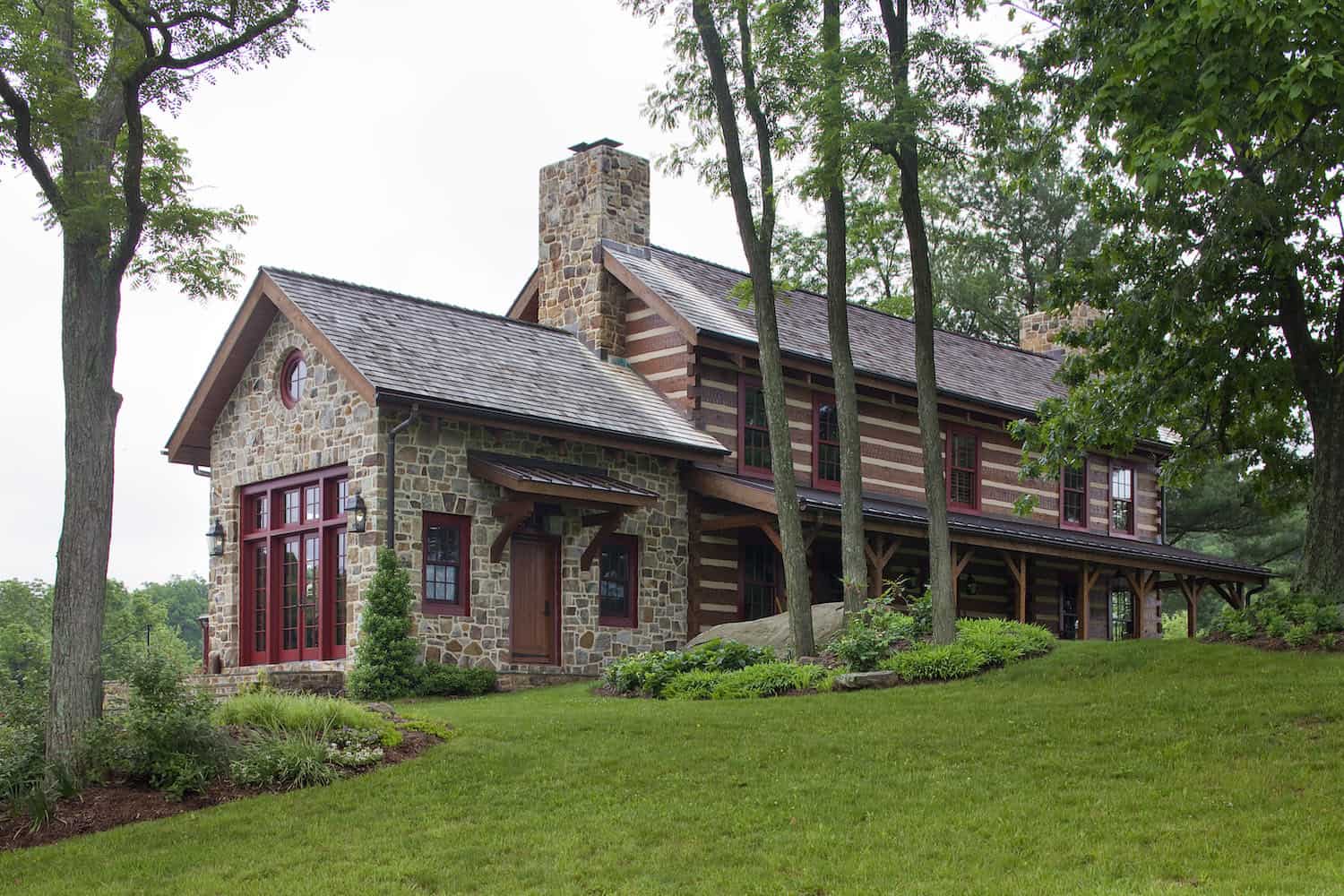 rustic log and stone home exterior