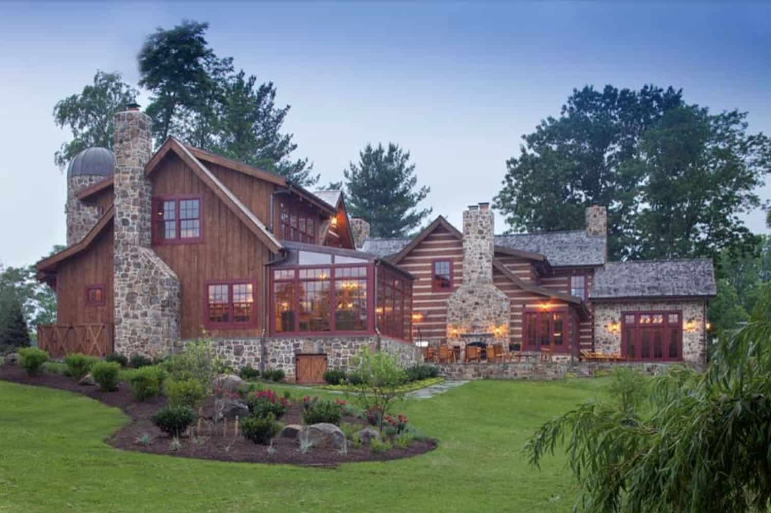 rustic log and stone home exterior