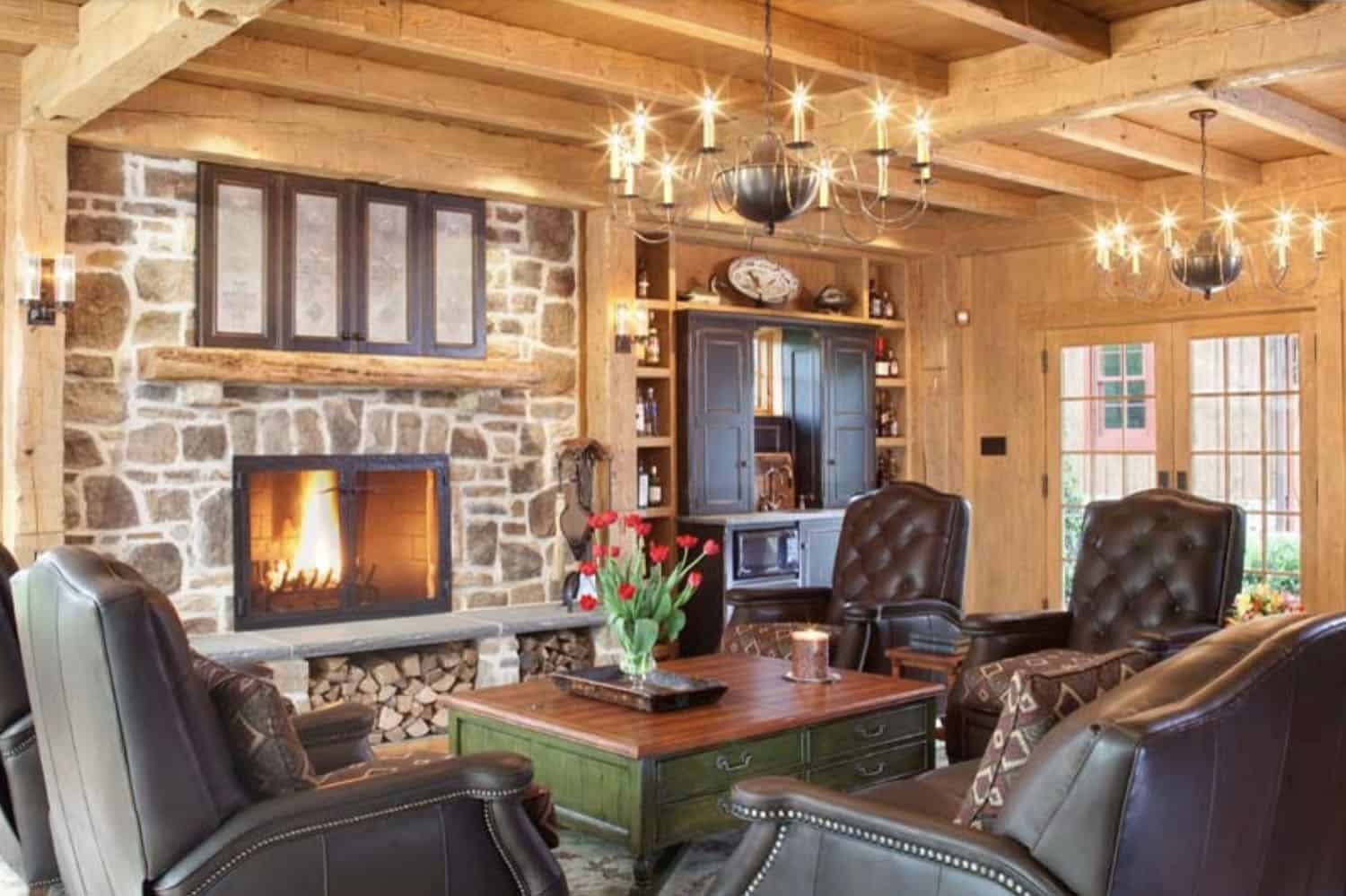 rustic living room with a fireplace