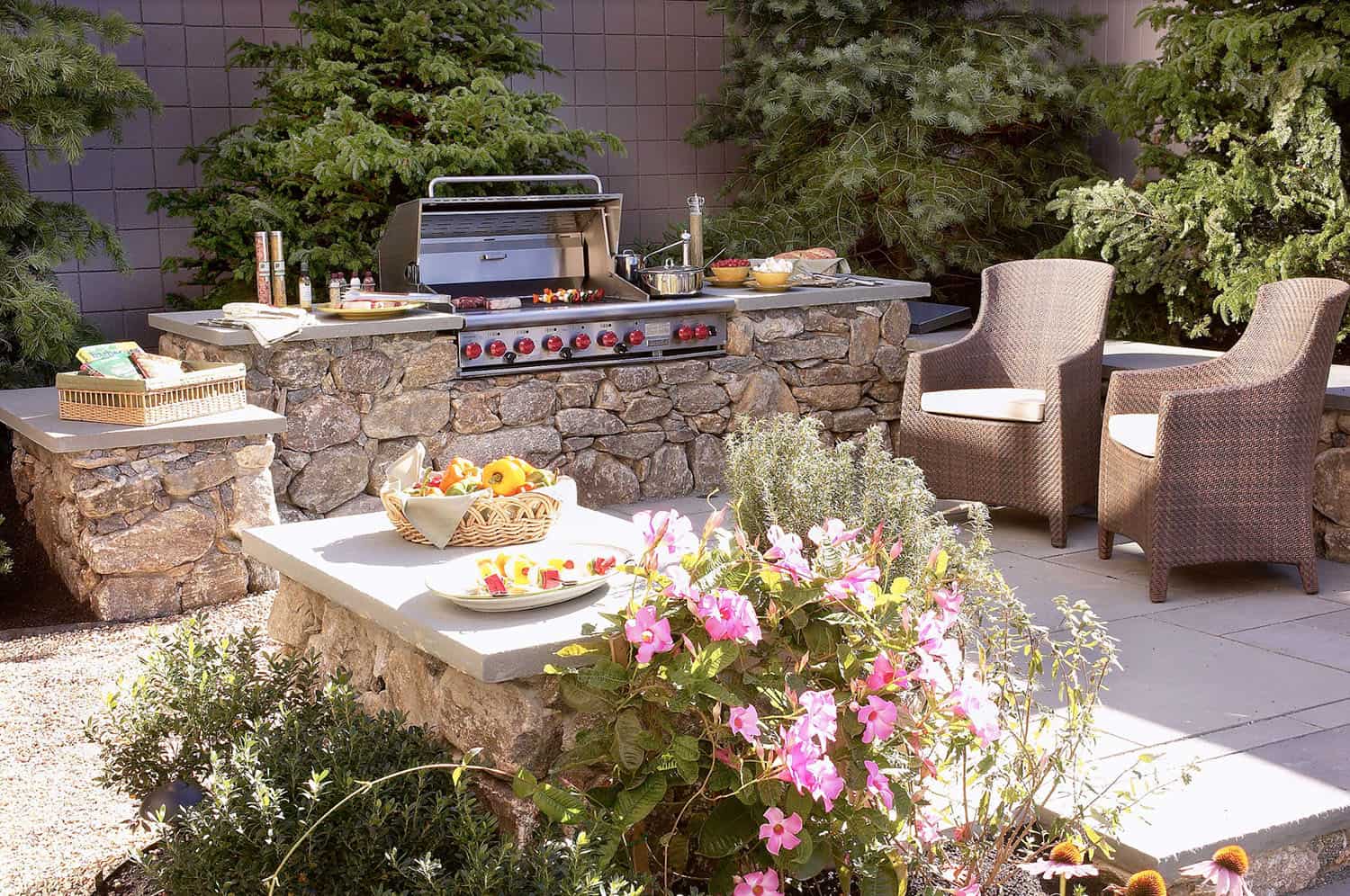 small backyard patio with a grilling station