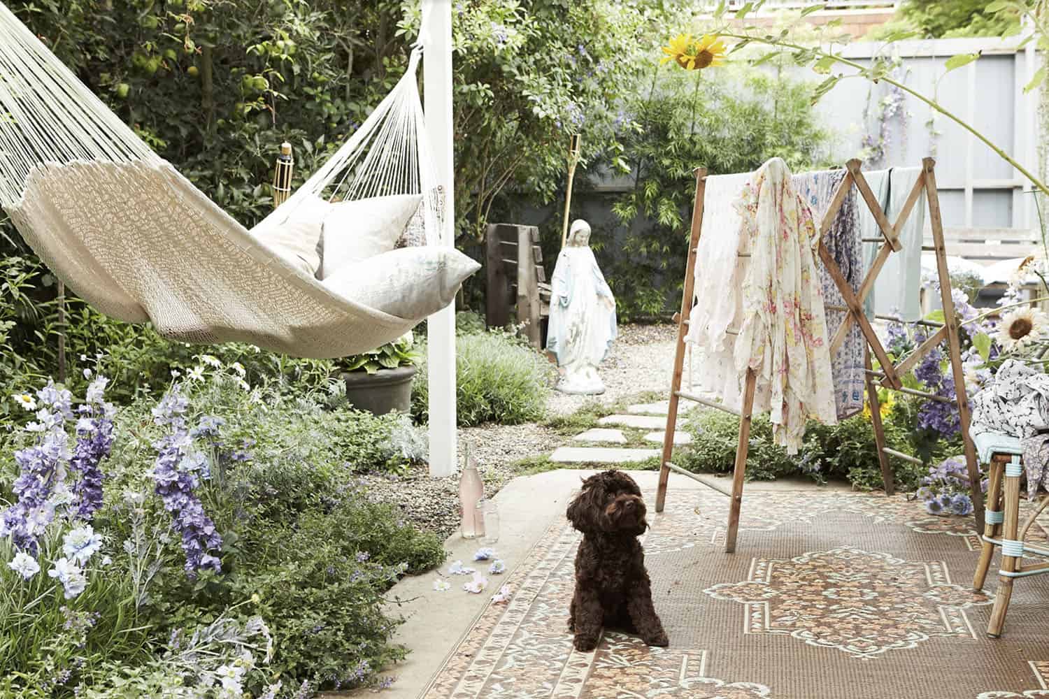 shabby chic style patio with a hammock