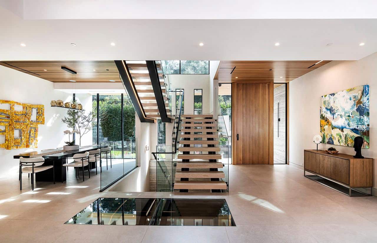 modern home entry with a staircase