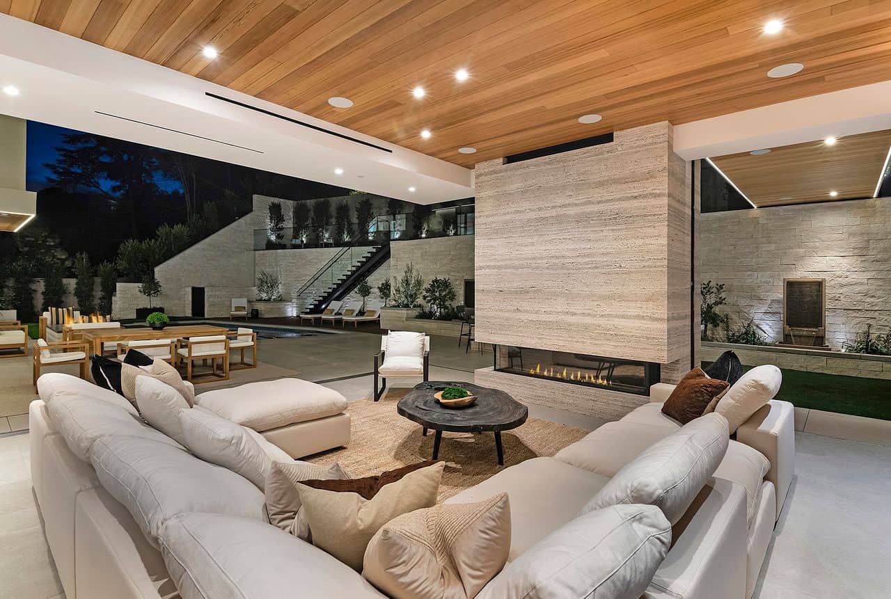 modern living room with a fireplace