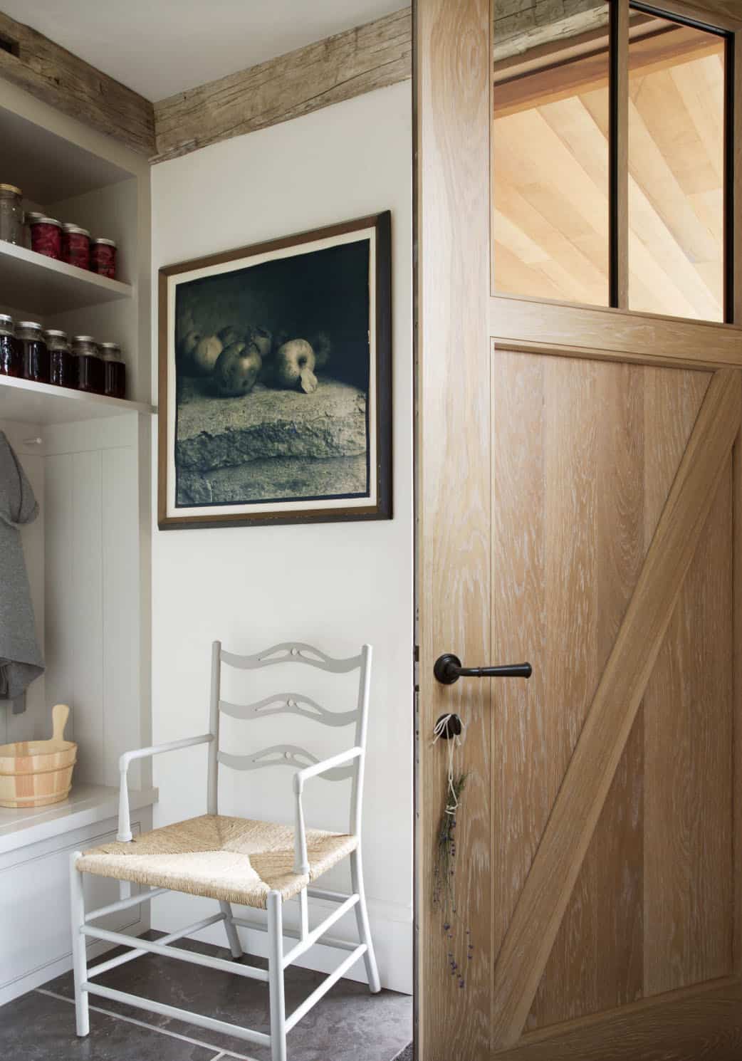 modern farmhouse style mudroom entry