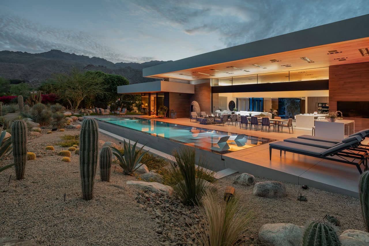 modern desert house exterior with a pool