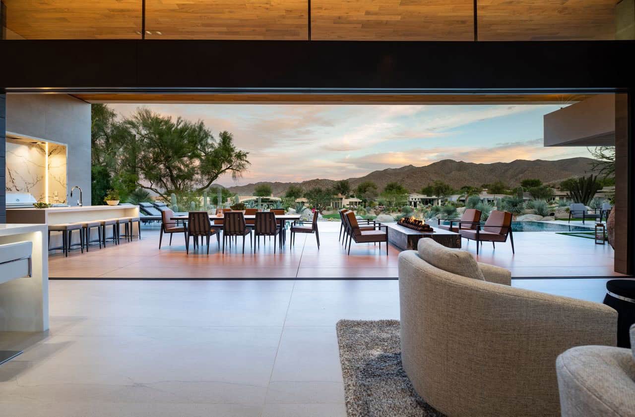 modern living room with a sliding glass door