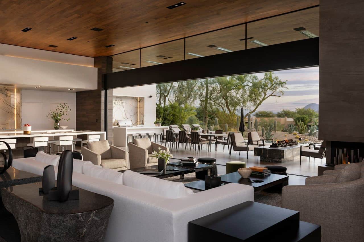 modern living room with a sliding glass door