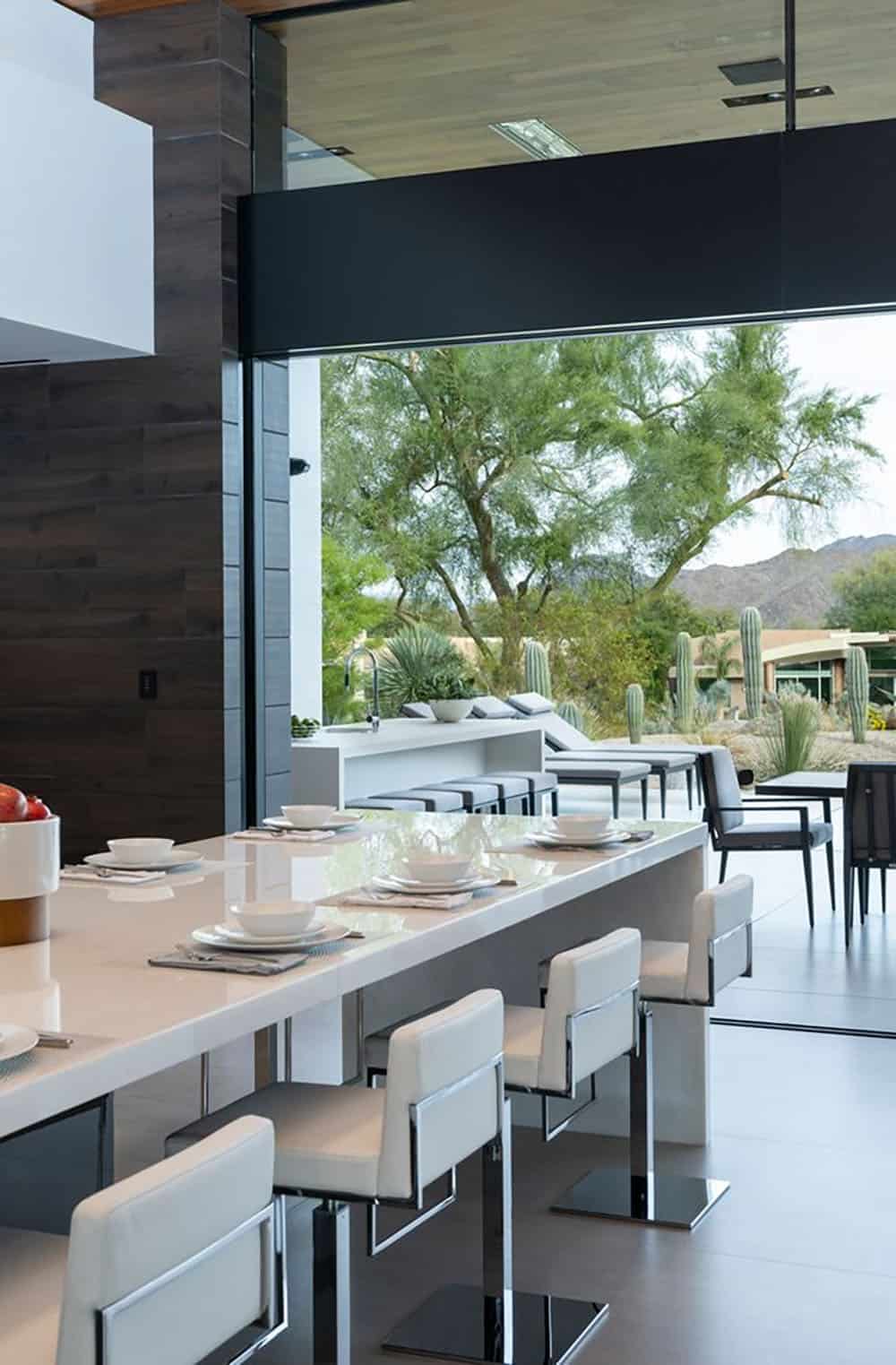 modern kitchen with a sliding glass door 