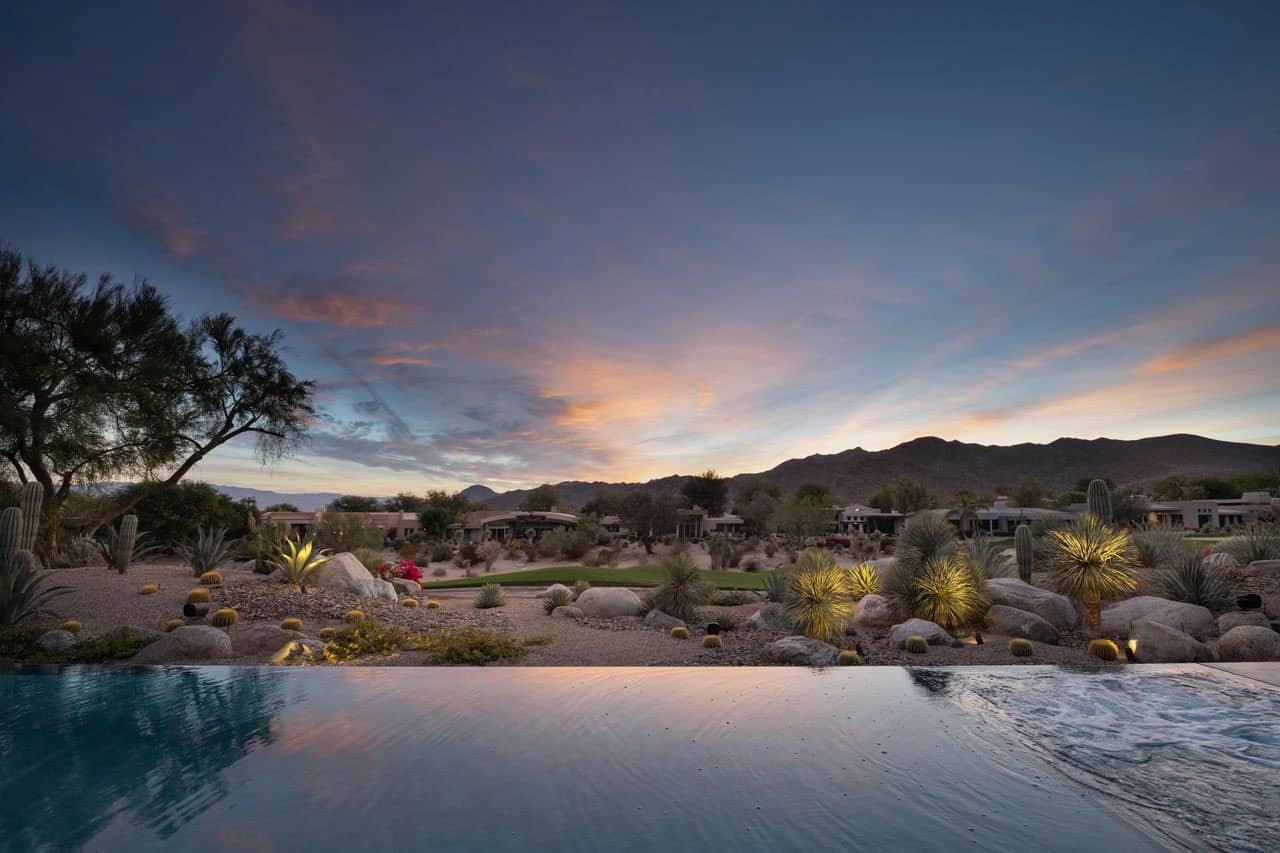 modern desert house exterior with a pool