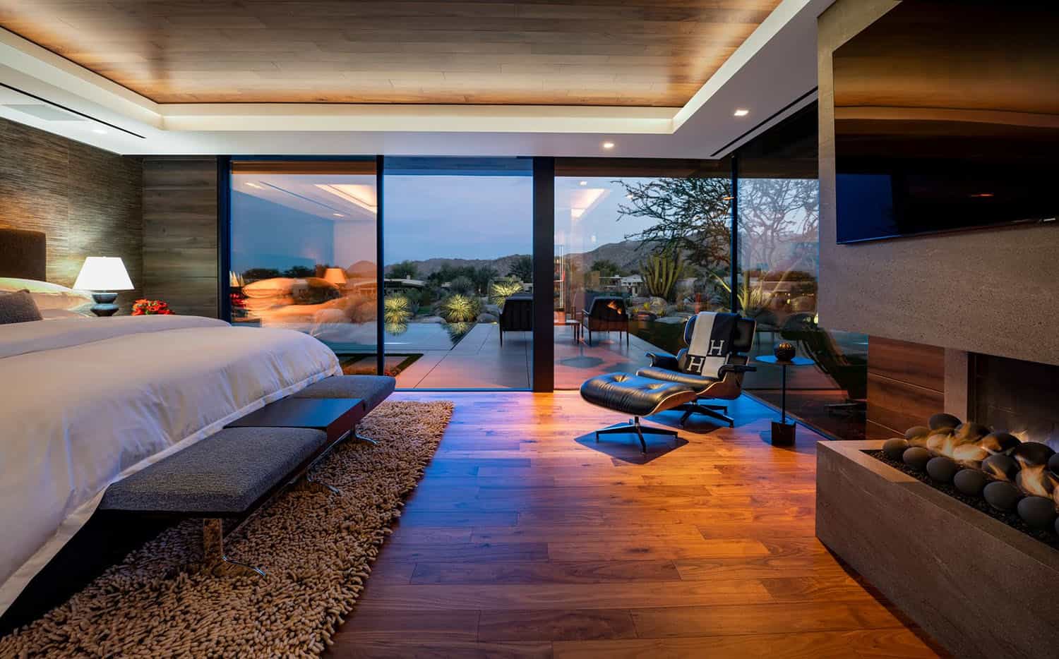 modern bedroom with sliding glass doors