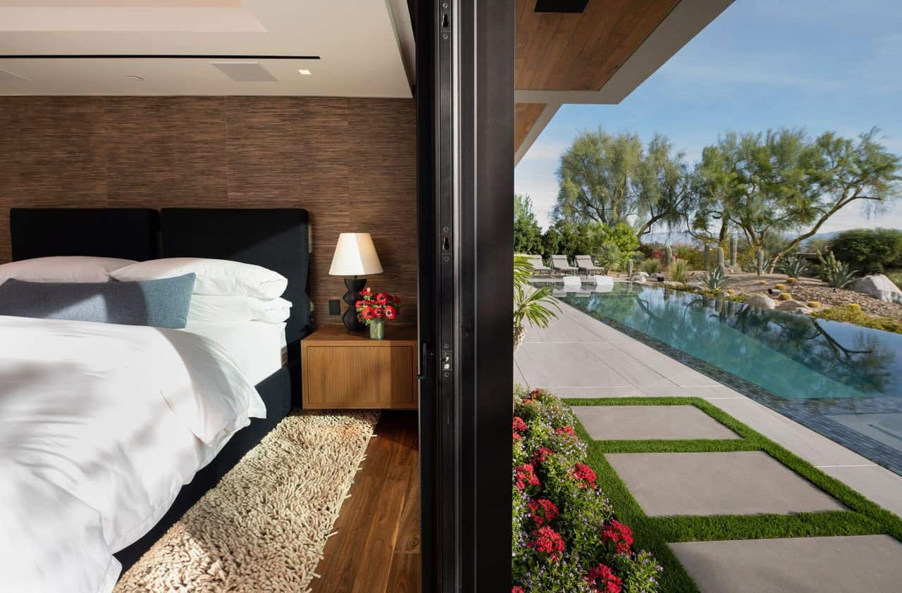 modern bedroom with sliding glass doors