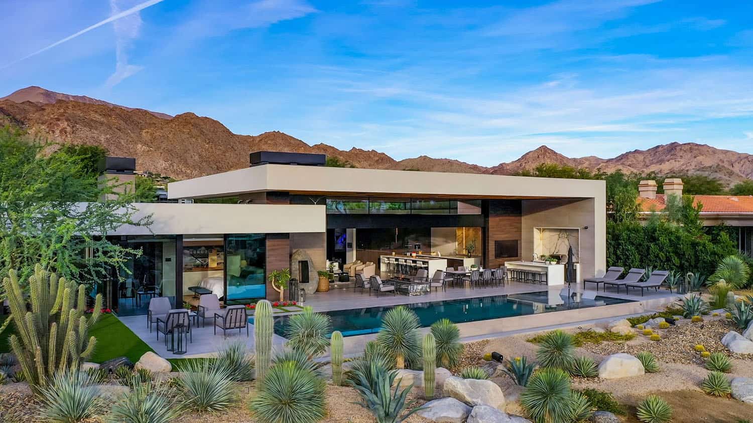 modern desert house exterior with a pool 