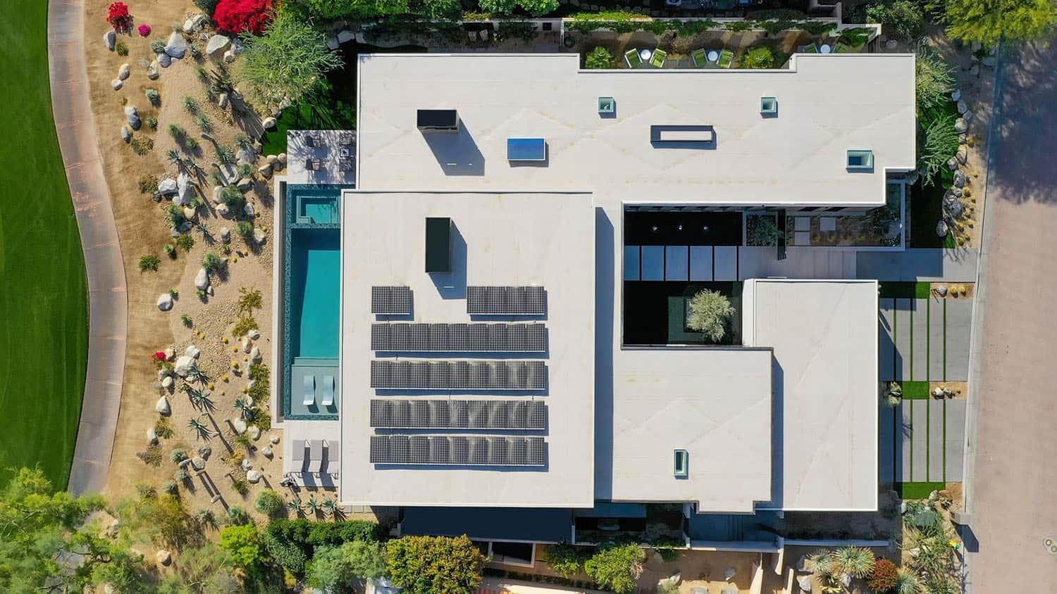 modern desert house exterior aerial view