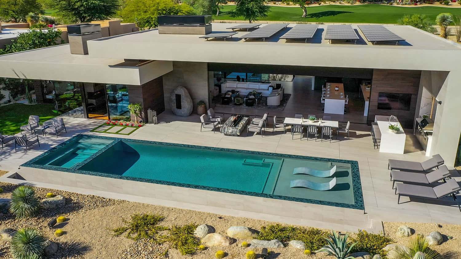 modern desert house exterior with a pool 