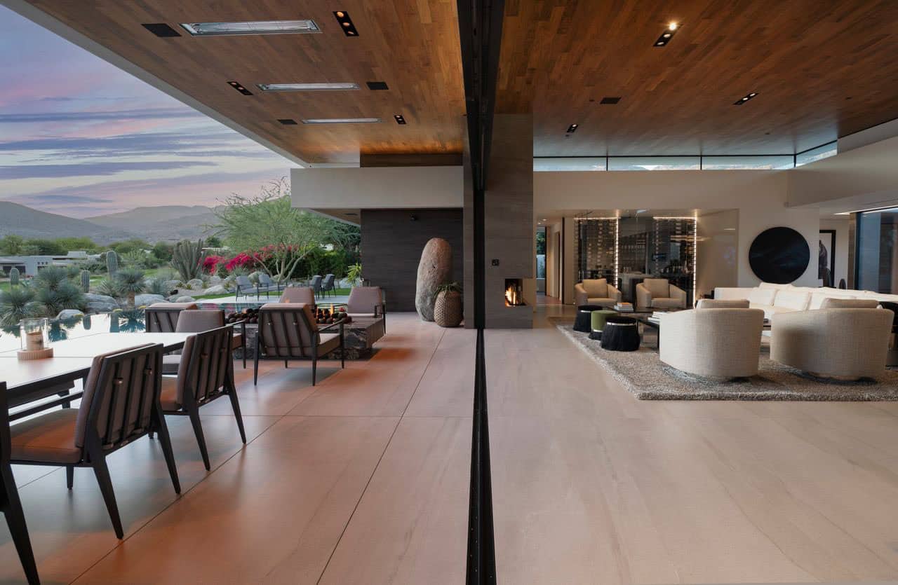 modern living room with a sliding glass door