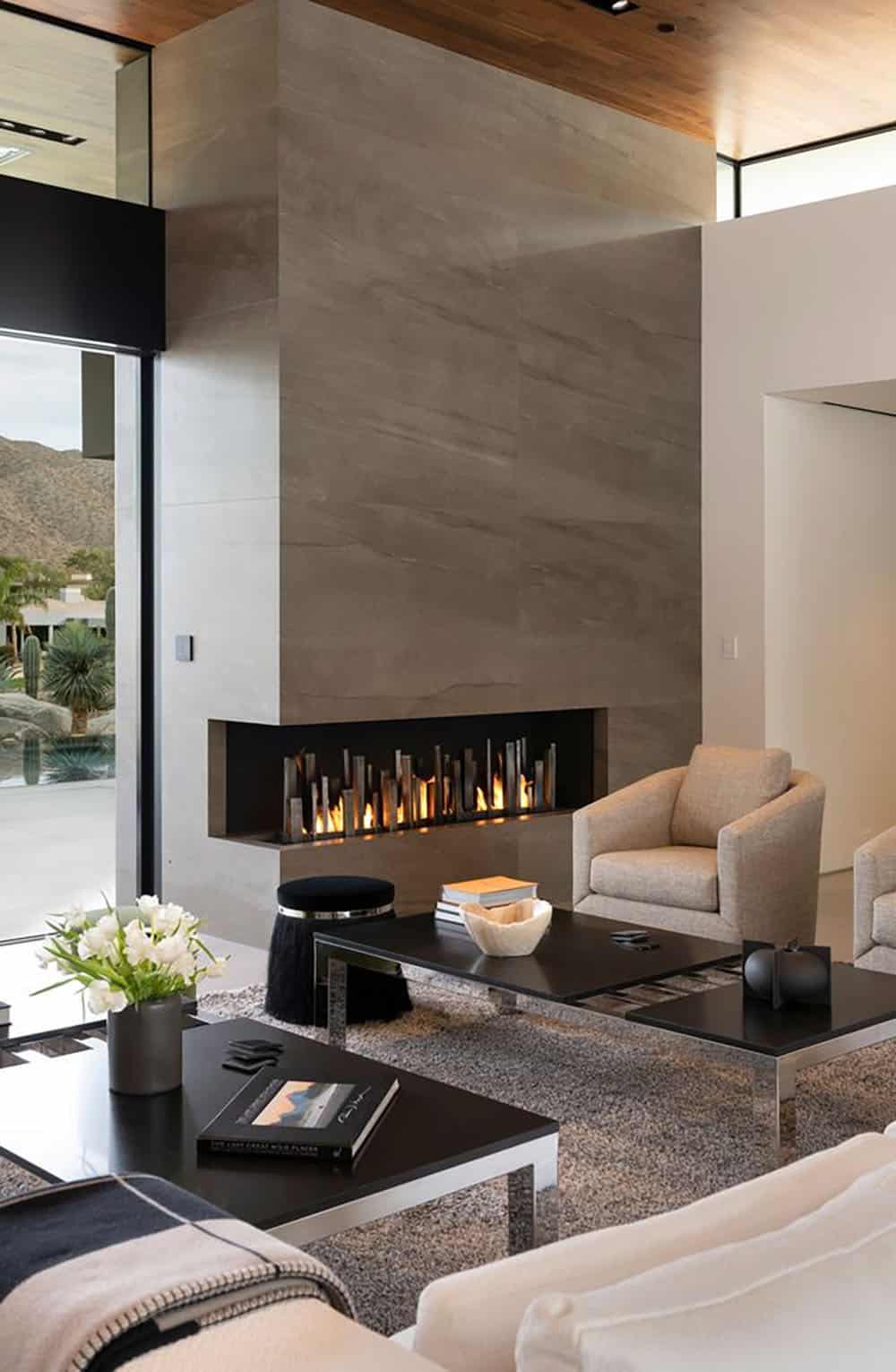 modern living room with a fireplace