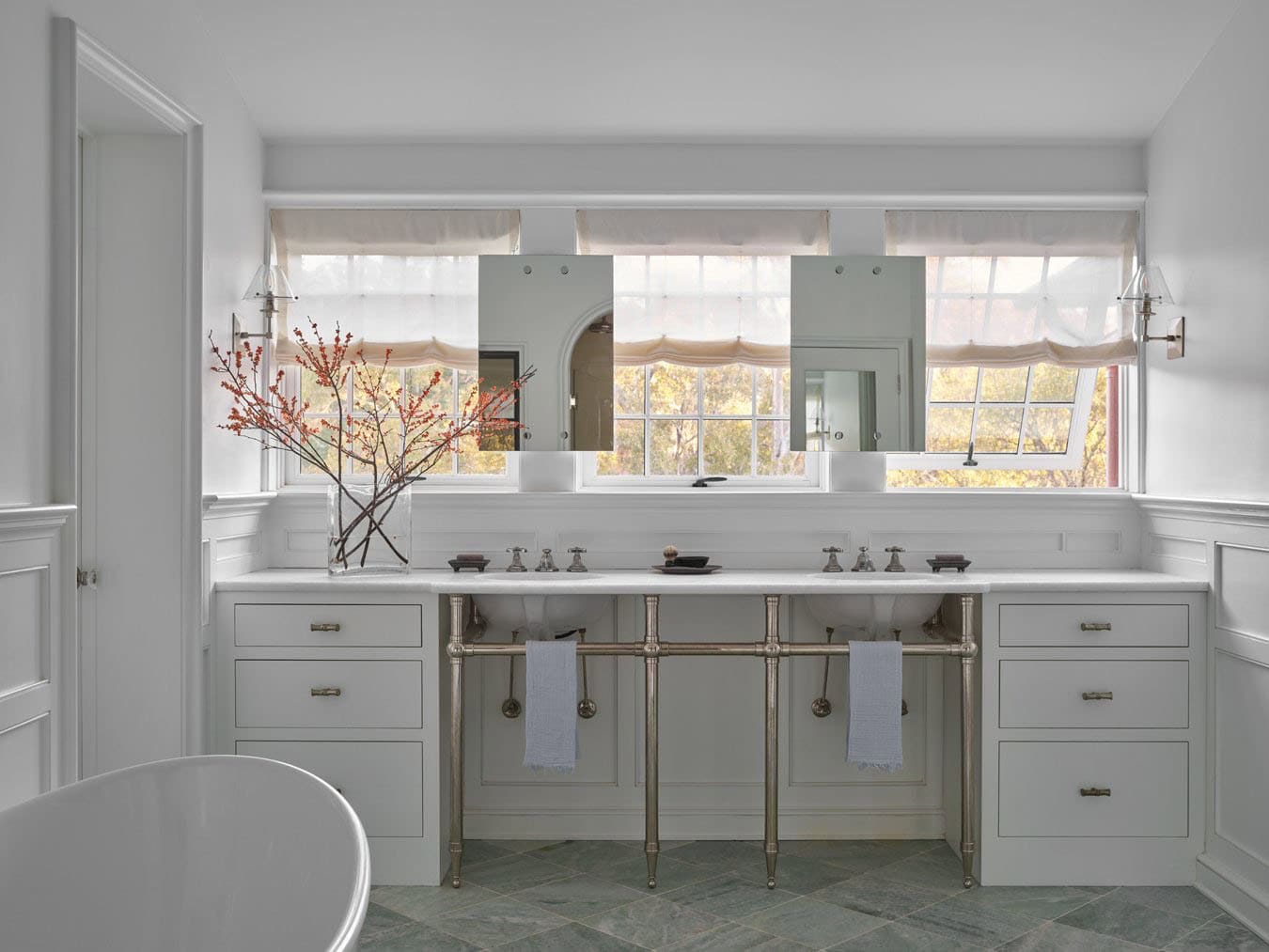 modern bathroom with a dual sink vanity