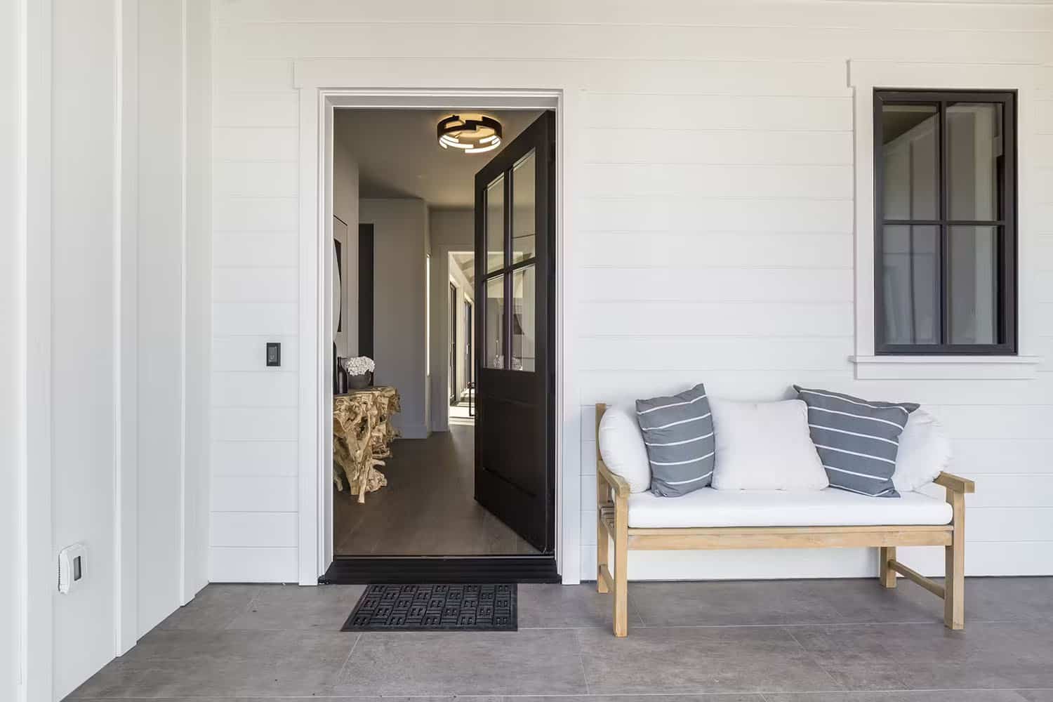 modern farmhouse style home exterior entry