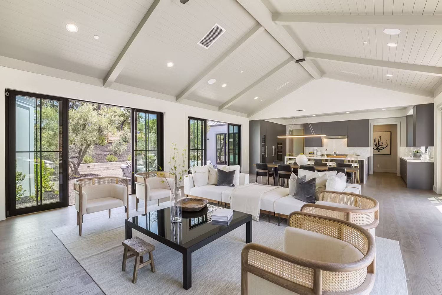modern farmhouse style living room with sliding glass doors