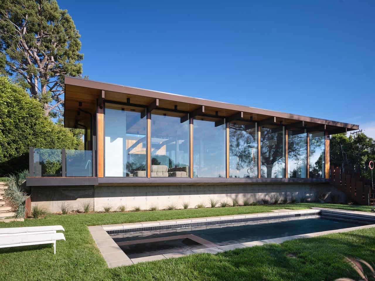 modern house exterior with a pool
