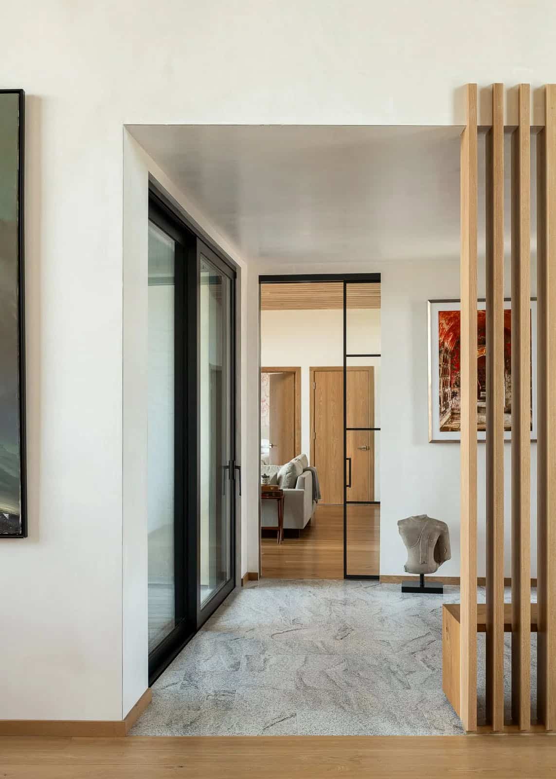 modern lake house entry