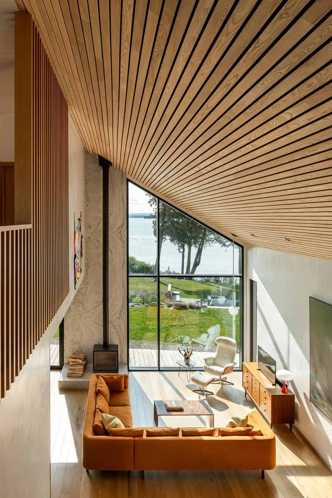 modern living room with a floor-to-ceiling window