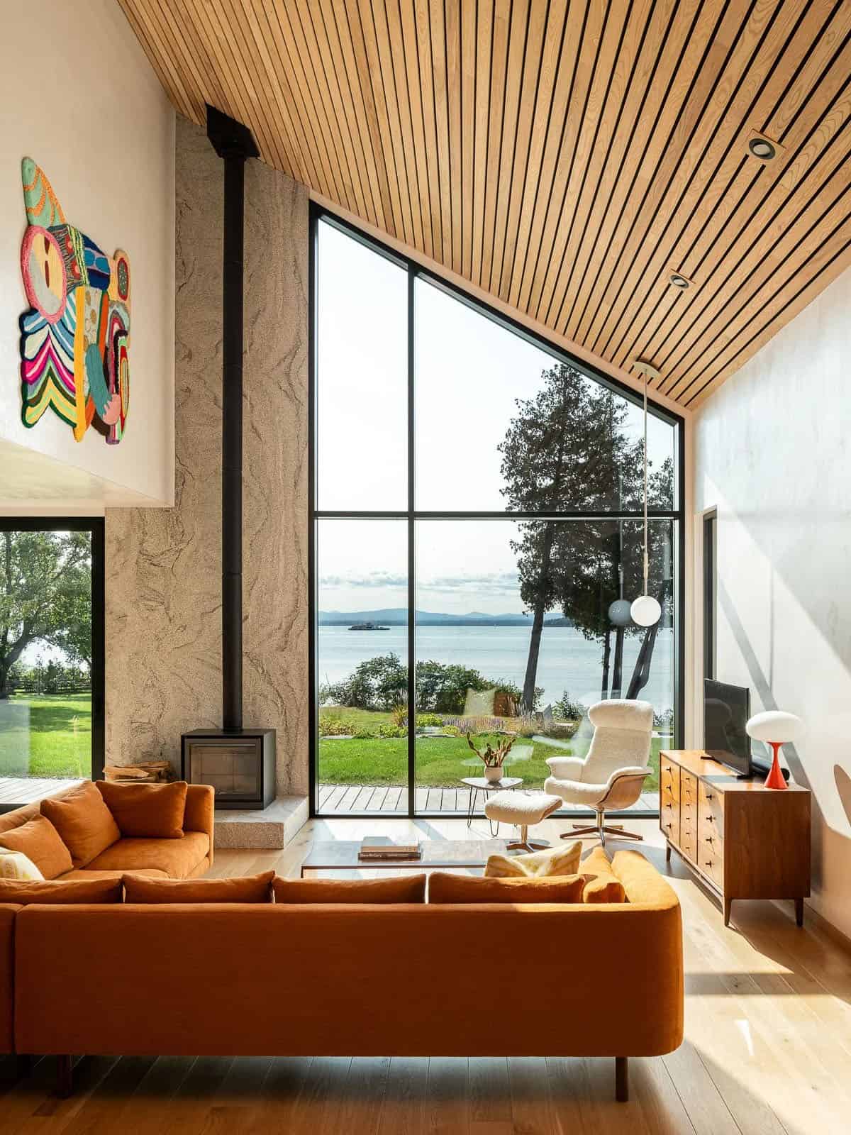 modern living room with a floor-to-ceiling window