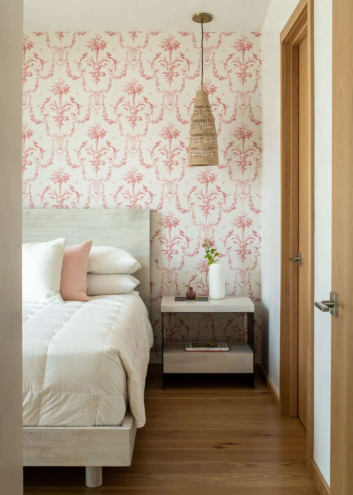modern bedroom with wallpaper