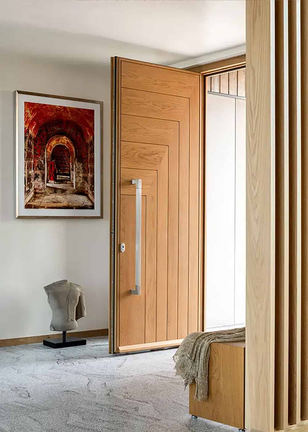 modern lake house entry