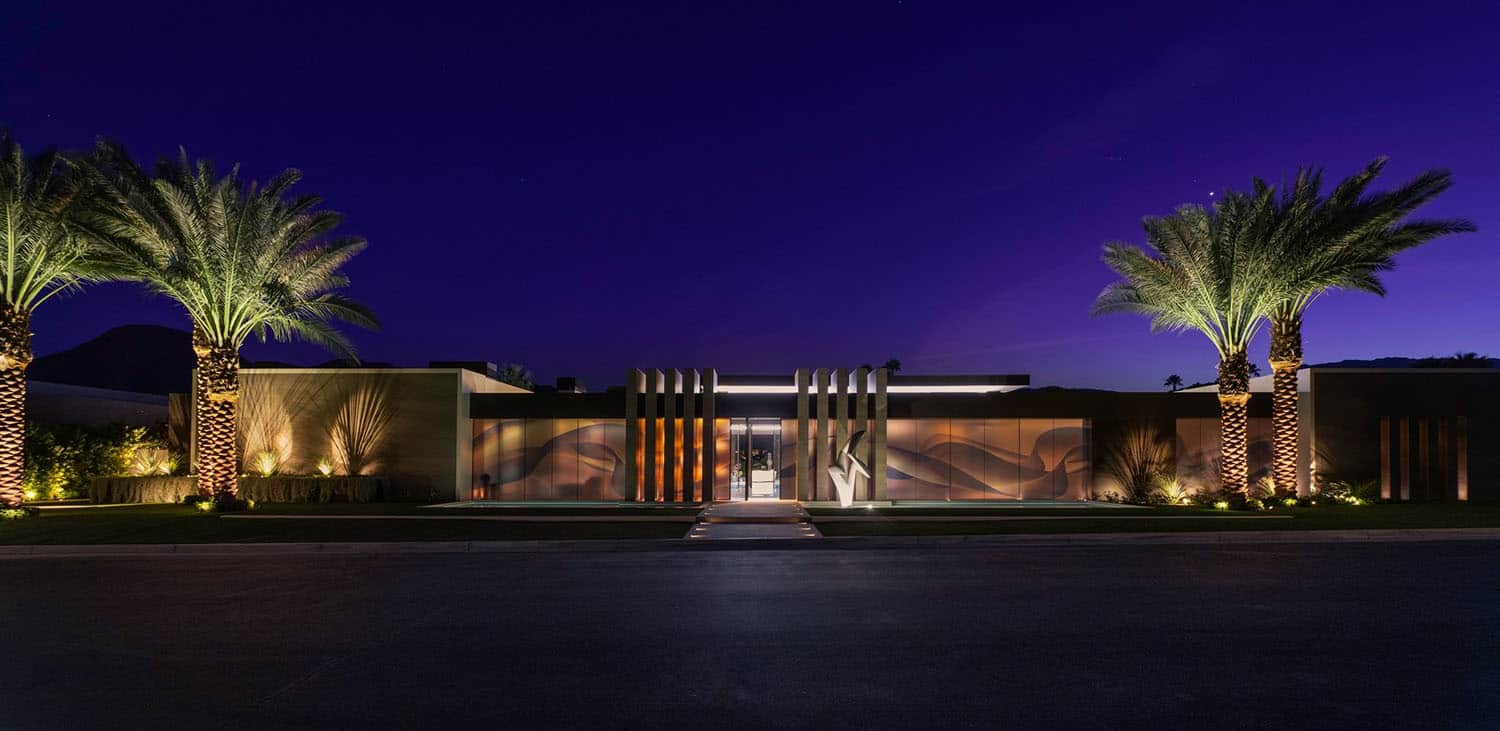 modern luxury house exterior at dusk