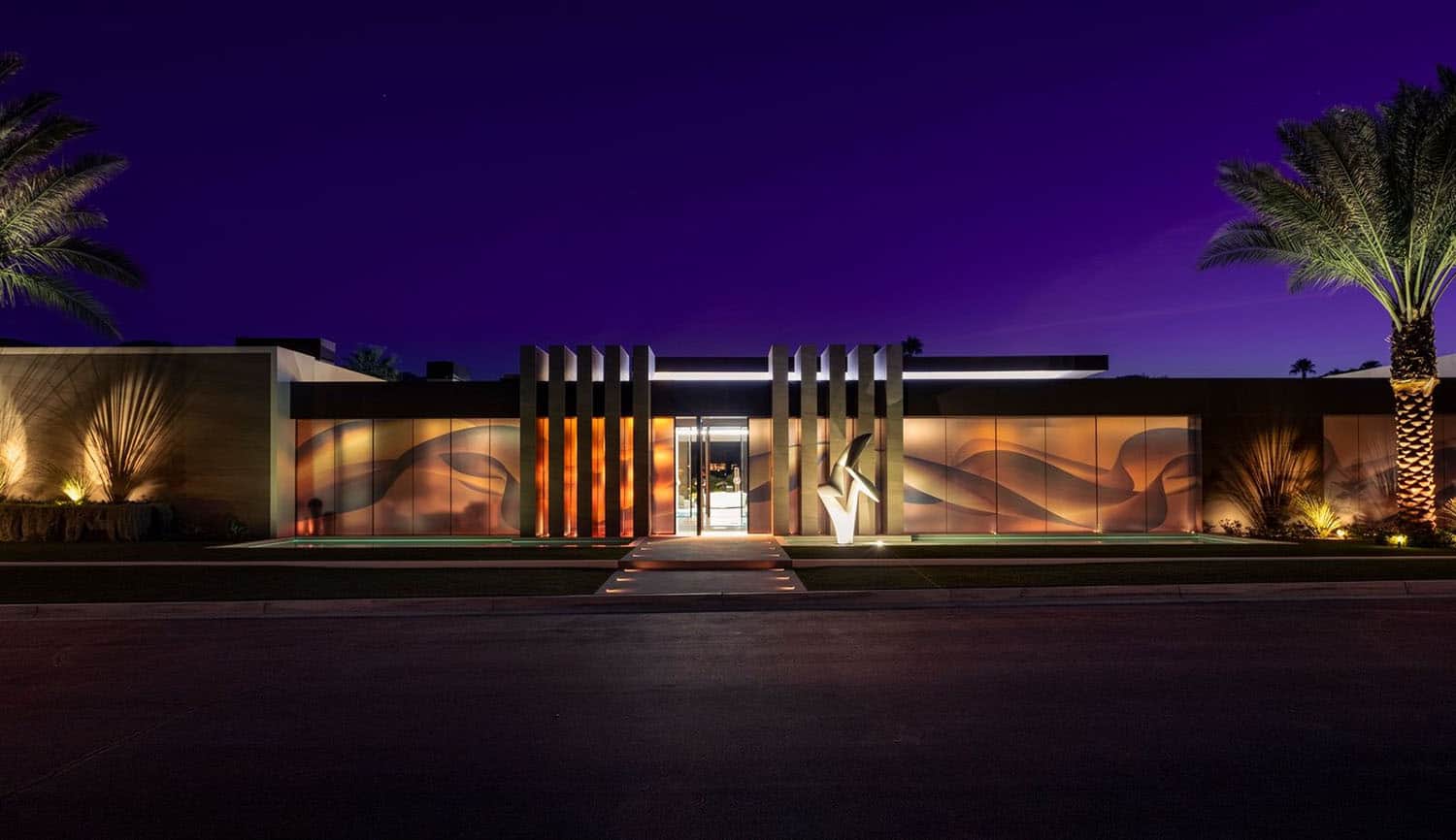 modern luxury house exterior at dusk