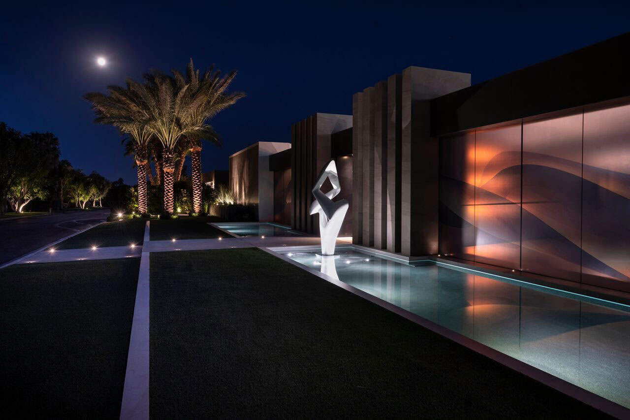 modern luxury house exterior at dusk