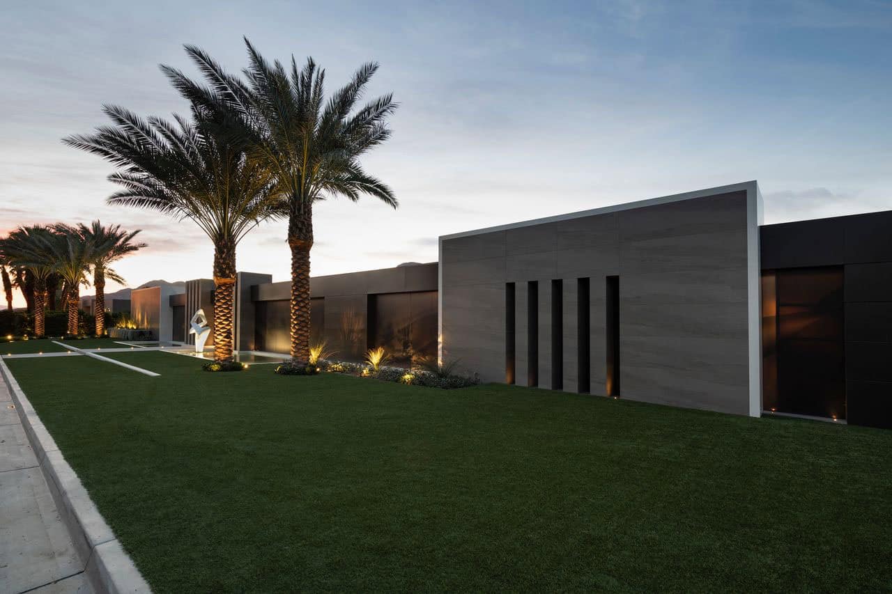 modern luxury house exterior at dusk