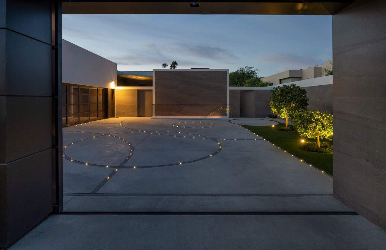 modern luxury house exterior at dusk