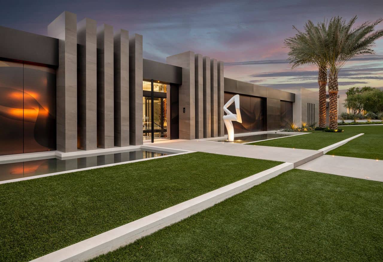 modern luxury house exterior at dusk