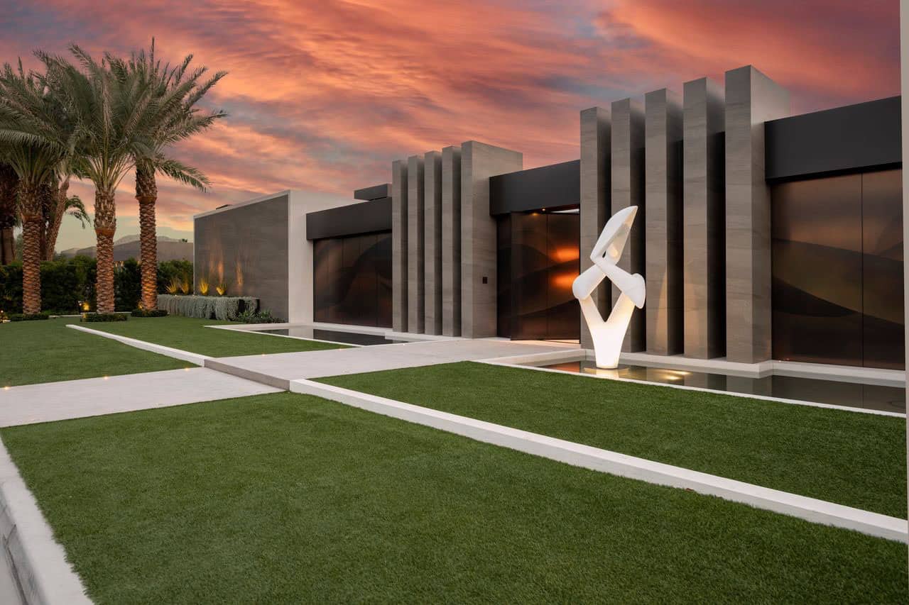 modern luxury house exterior at dusk