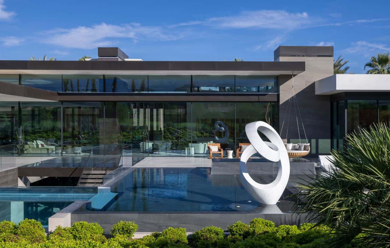 modern luxury house exterior with a pool