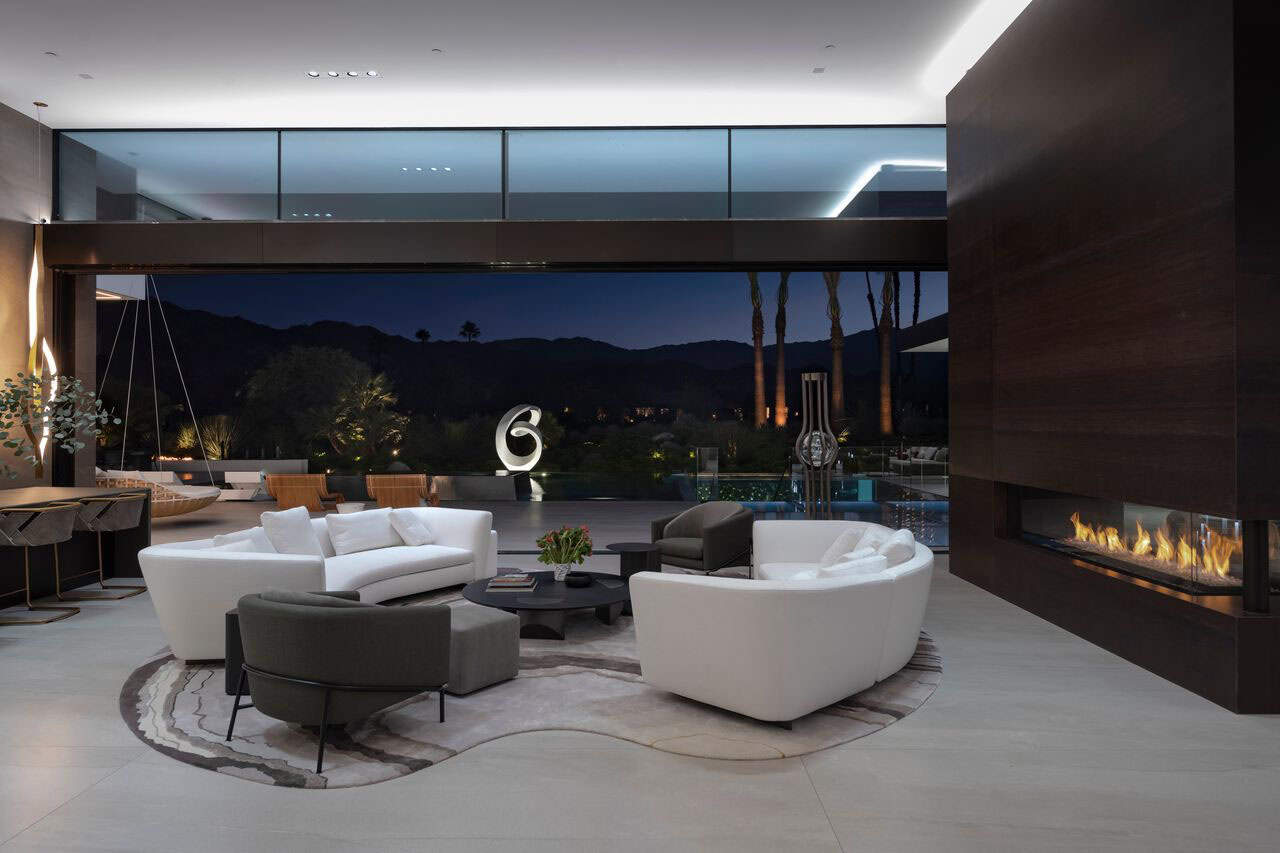 modern living room with a fireplace