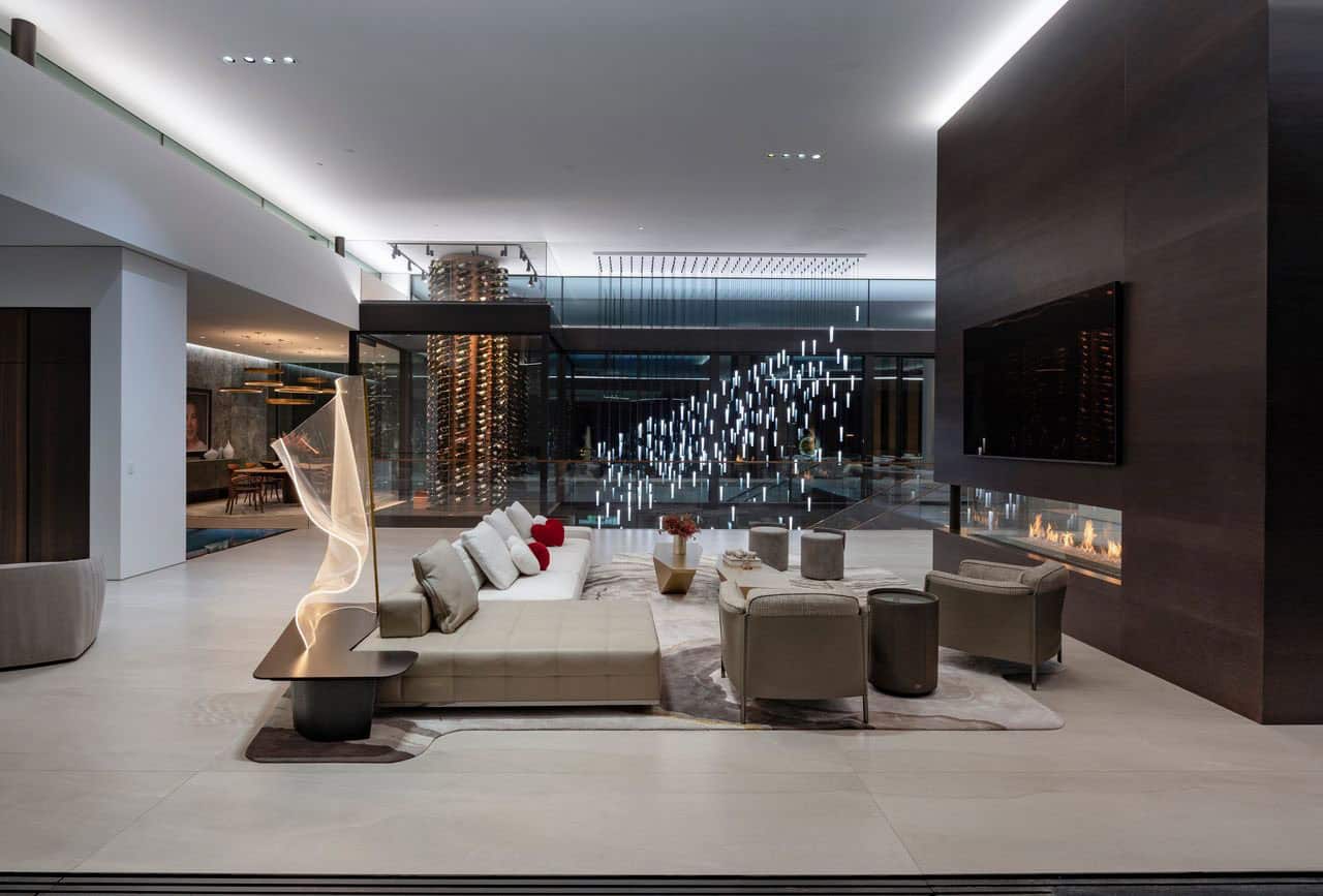 modern living room with a fireplace