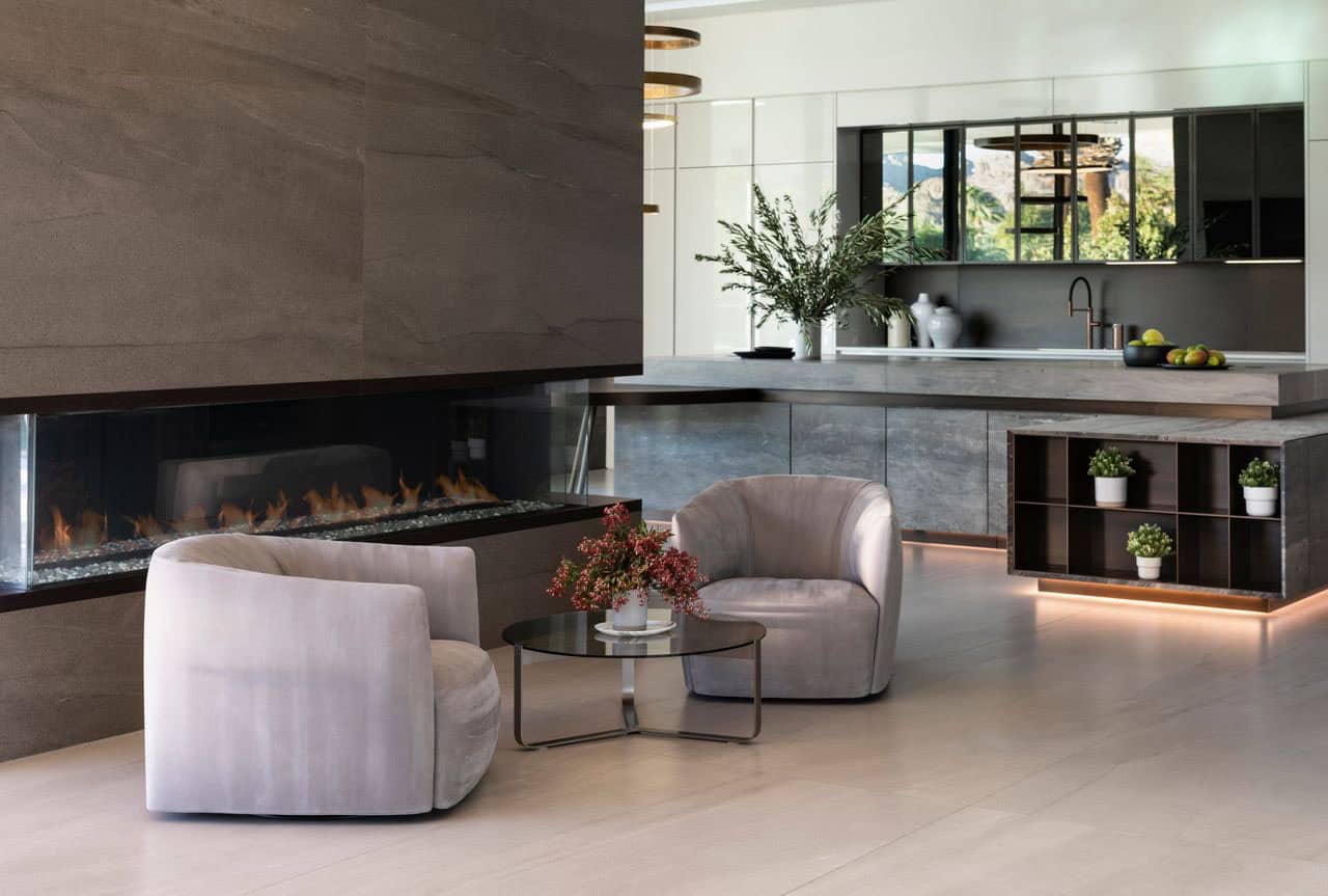 modern living room with a fireplace
